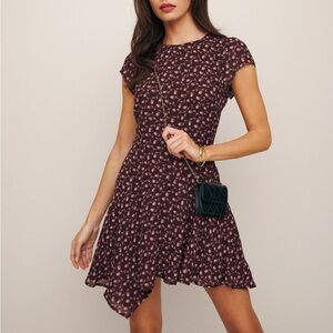 Reformation Parish mini dress in brown floral Caron print